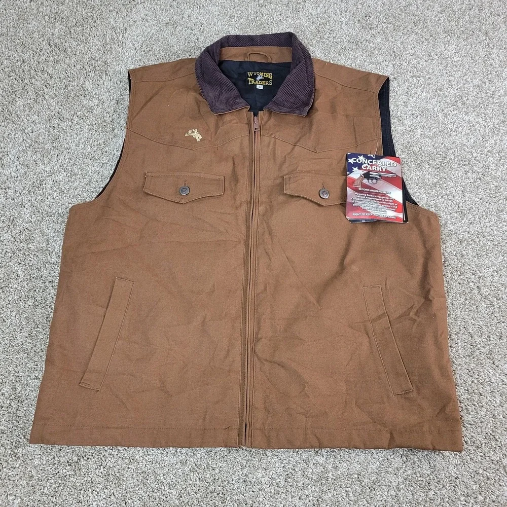 NWT Wyoming Traders Mens Large Brown Corduroy Collar Concealed Carry Vest